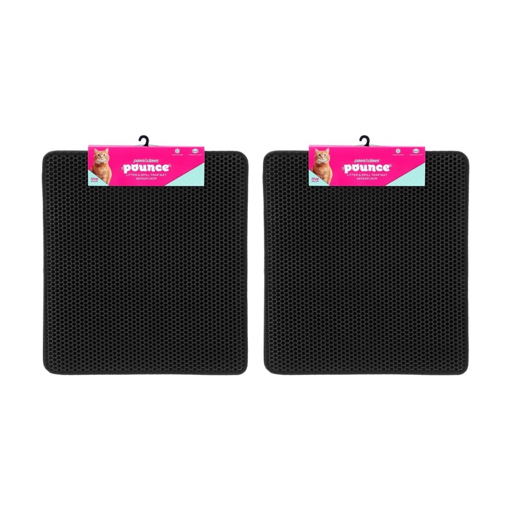 2PK Paws And Claws Pounce Pet Cat Litter Trap Mat Dual Layer Honeycomb 58x53cm