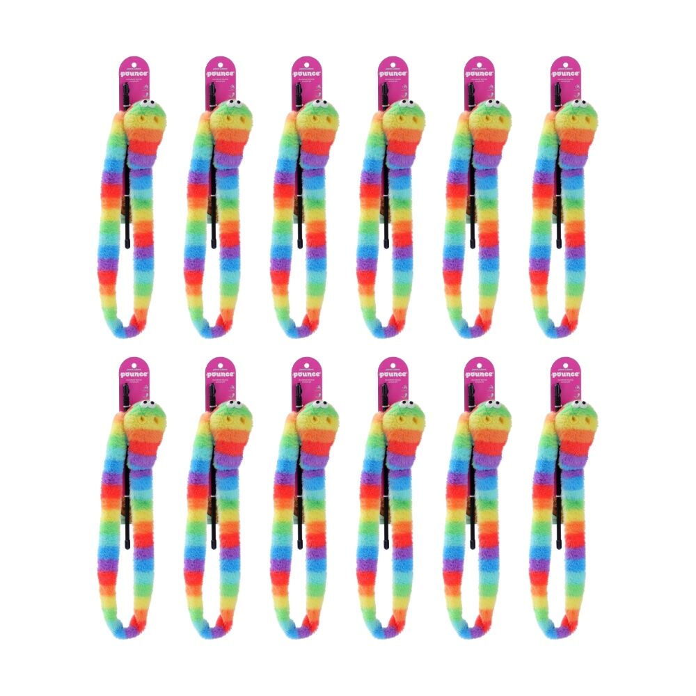 12PK Paws And Claws Pounce Rainbow Pet Cat Toy Dangler Wand Plush 1.5m