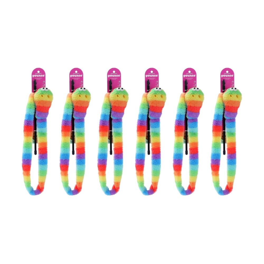 6PK Paws And Claws Pounce Rainbow Pet Cat Toy Dangler Wand Plush 1.5m