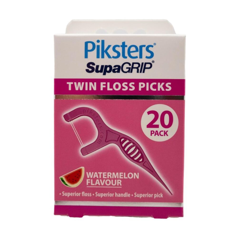 12x 20pc Piksters Twin Floss Picks Supa Grip Dental Oral Care Watermelon Flavour
