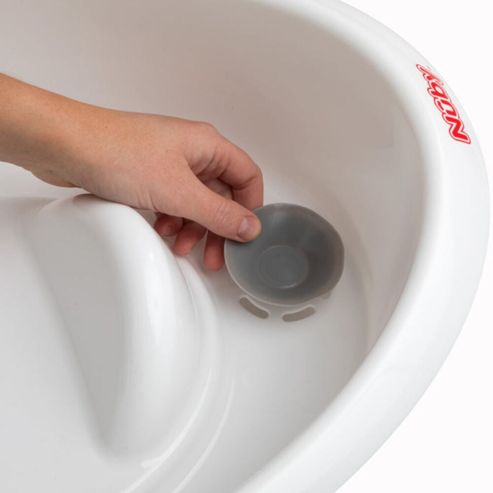 Nuby Baby Bath Soft Foam Headrest Built-In Seat Anti-Slip Base White/Grey 0m+