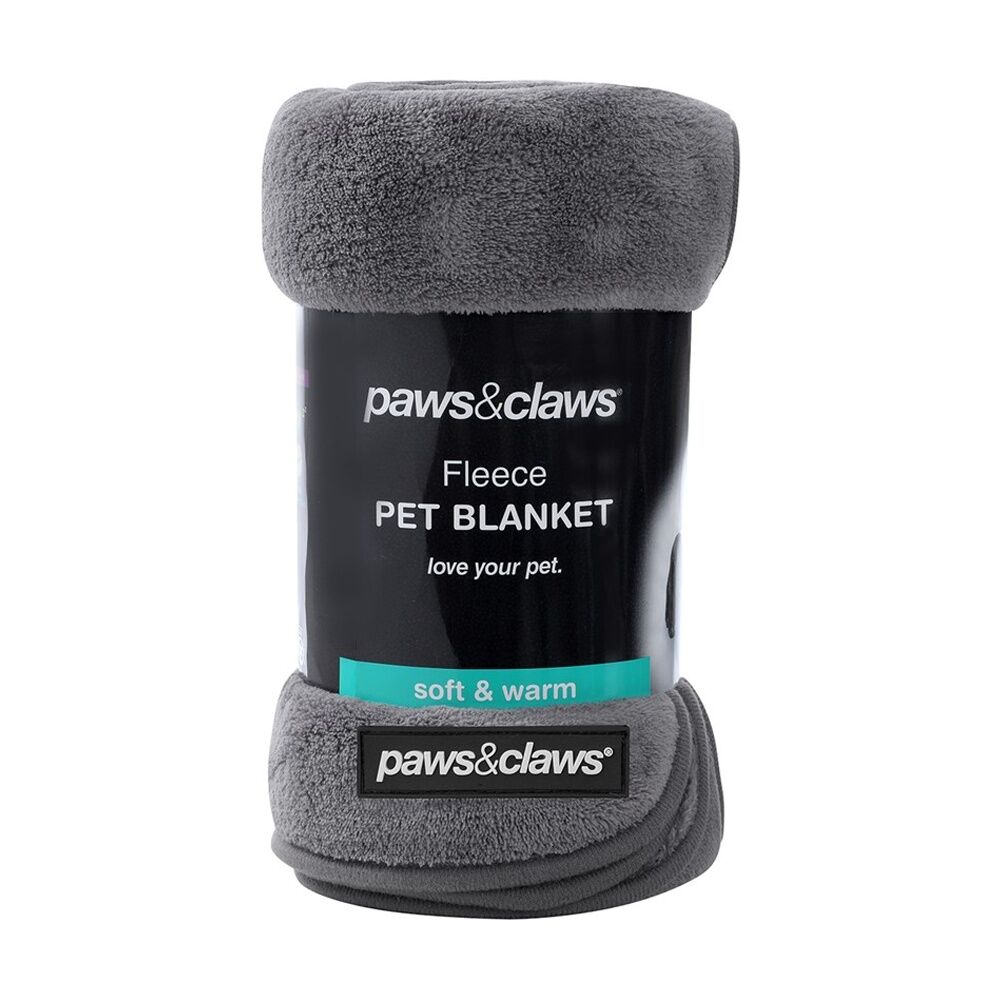 3PK Paws And Claws Pet Dog Cat Coral Fleece Blanket Dark Grey 130x100cm