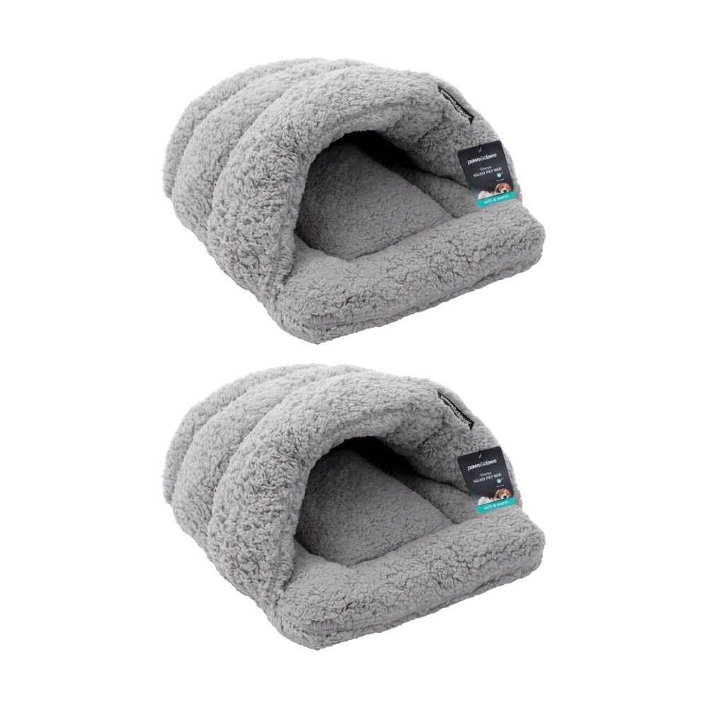 2PK Paws And Claws Sherpa Igloo Pet Dog Cat Bed Soft Warm Comfort 58x44cm