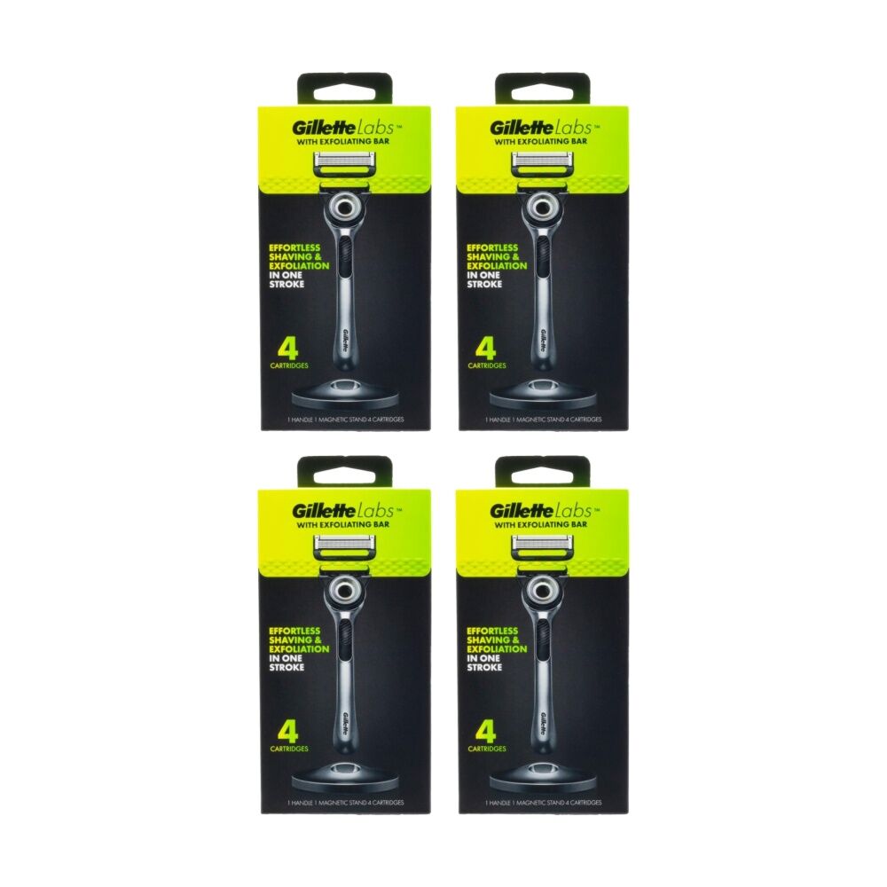 4PK Gillette Labs 5 Blade Razor W/ Handle, Magnetic Stand & 4 Cartridges Men's