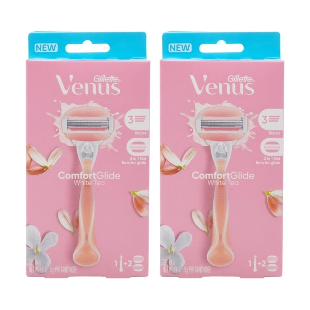 2PK Gillette Venus Razor 1 Handle Plus 2 Cartridges ComfortGlide White Tea