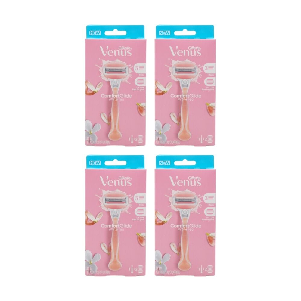 4PK Gillette Venus Razor 1 Handle Plus 2 Cartridges ComfortGlide White Tea
