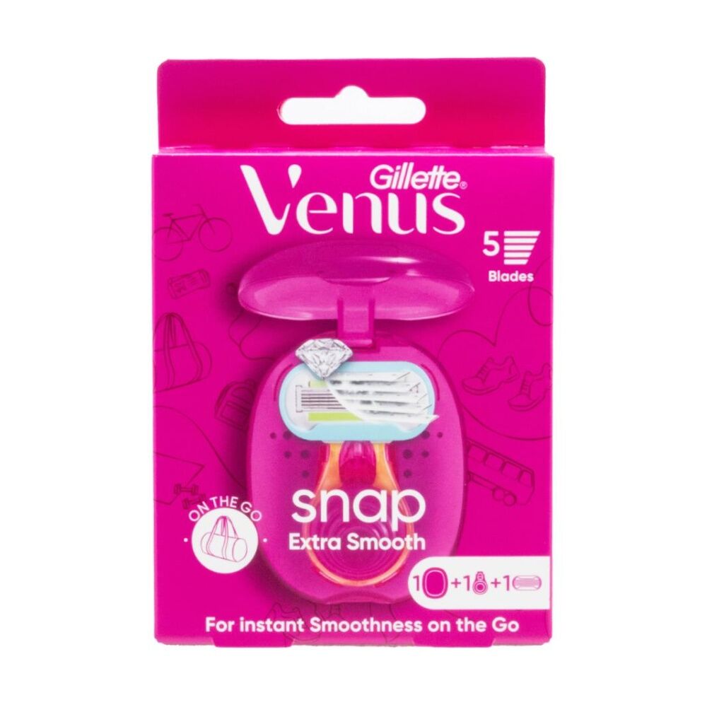 6PK Gillette Venus 5 Snap Extra Smooth Razor W/ Mini Handle & Travel Case