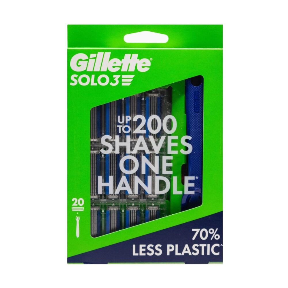 3x 20pc Gillette Solo3 Disposable Shaving Razors W/ Reusable Handle Blue