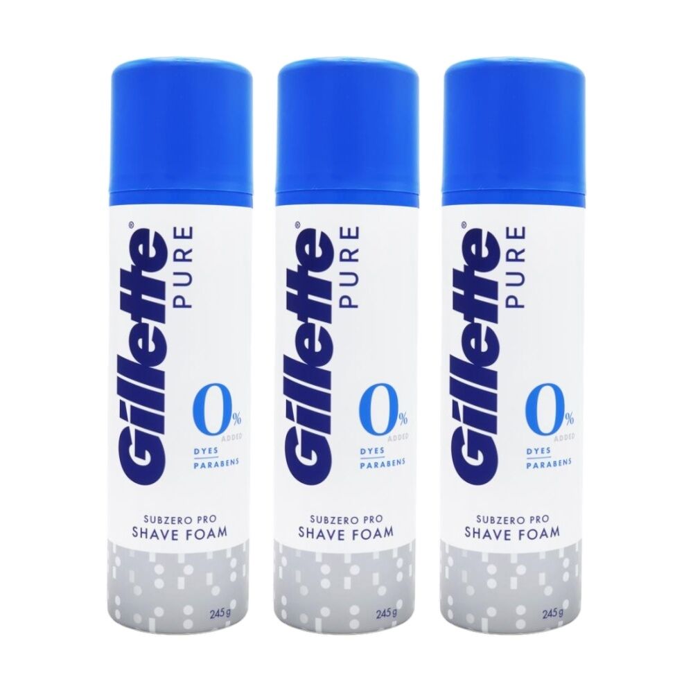 3PK Gillette Pure Shave Foam Subzero Pro Razor Shaving Needs Care Product 245g