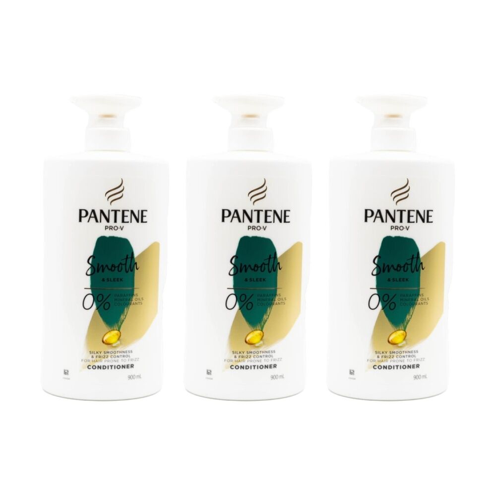 3PK Pantene Pro V Smooth & Sleek Frizz Control Hair Conditioner 900ml