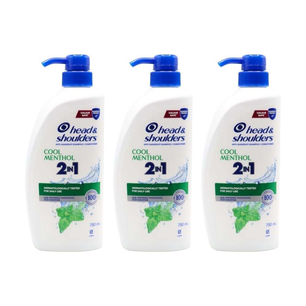 3PK Head & Shoulders Cool Menthol 2 In 1 Shampoo Conditioner 750ml