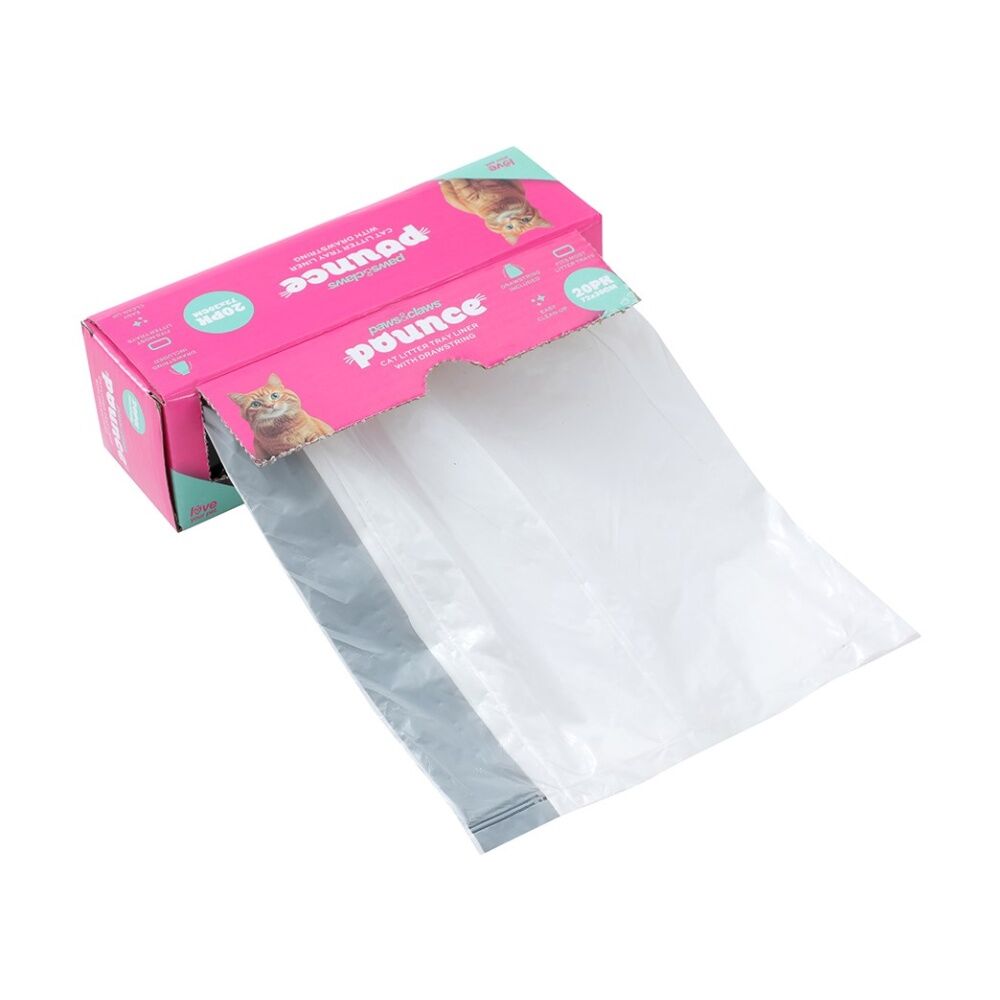 12x 15pc Paws And Claws Pounce Pet Cat Litter Tray Liner Drawstring 77x44cm