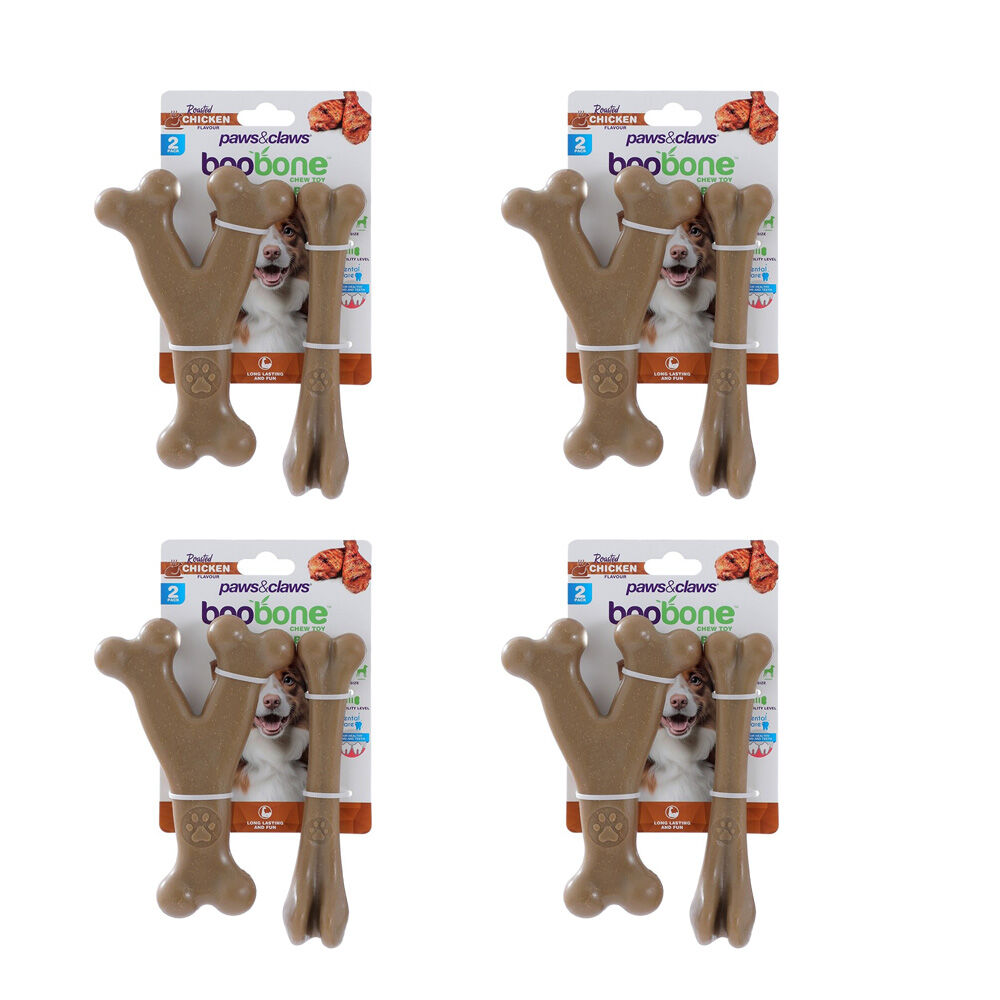 4x 2pc Paws And Claws Pet Dog Cat Boobone Bone Wish Chew Toys Assorted