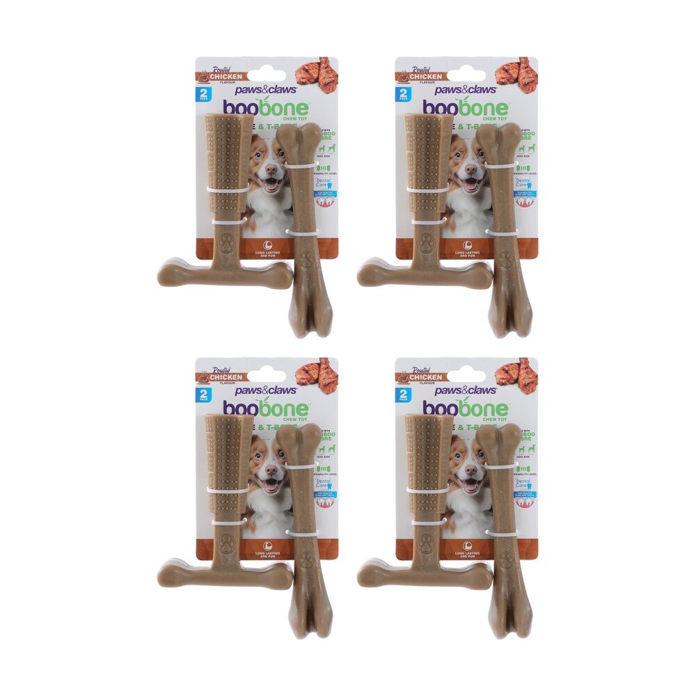 4x 2pc Paws And Claws Pet Dog Cat Boobone Bone T Chew Toys Assorted