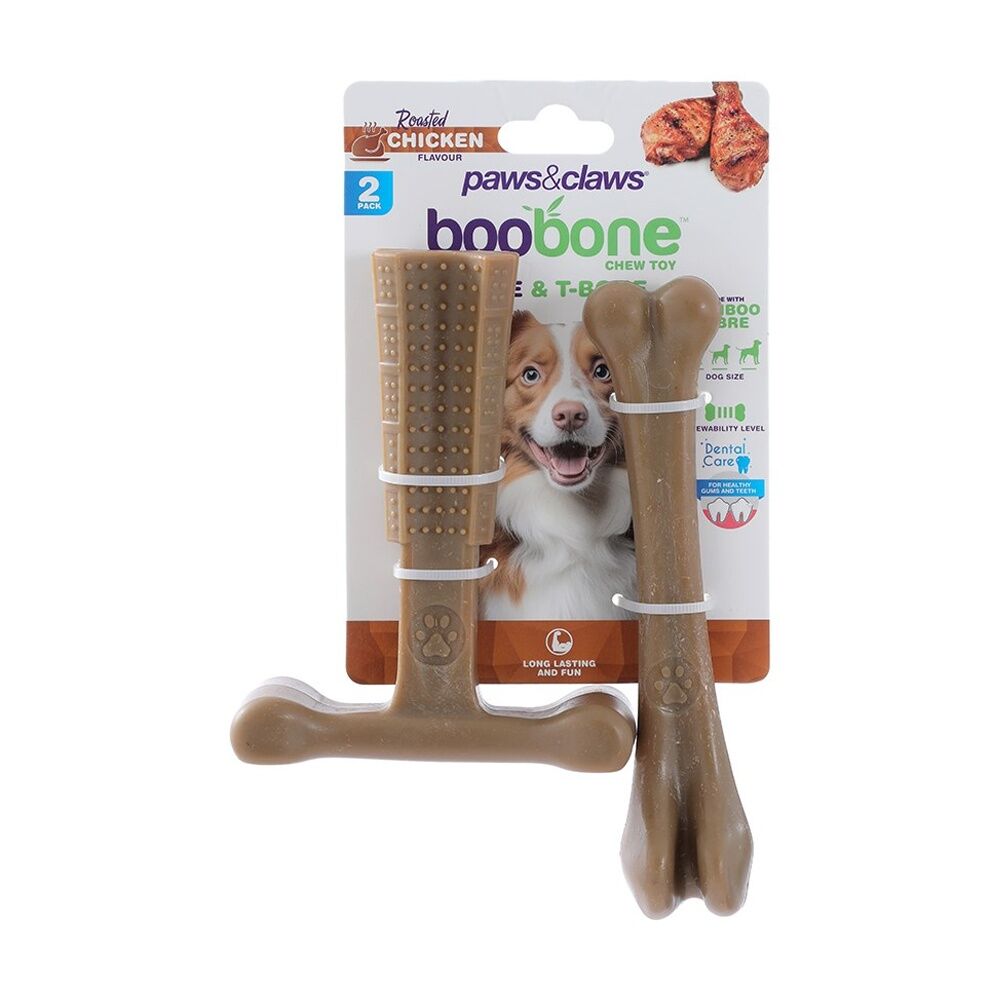 8x 2pc Paws And Claws Pet Dog Cat Boobone Bone T Chew Toys Assorted