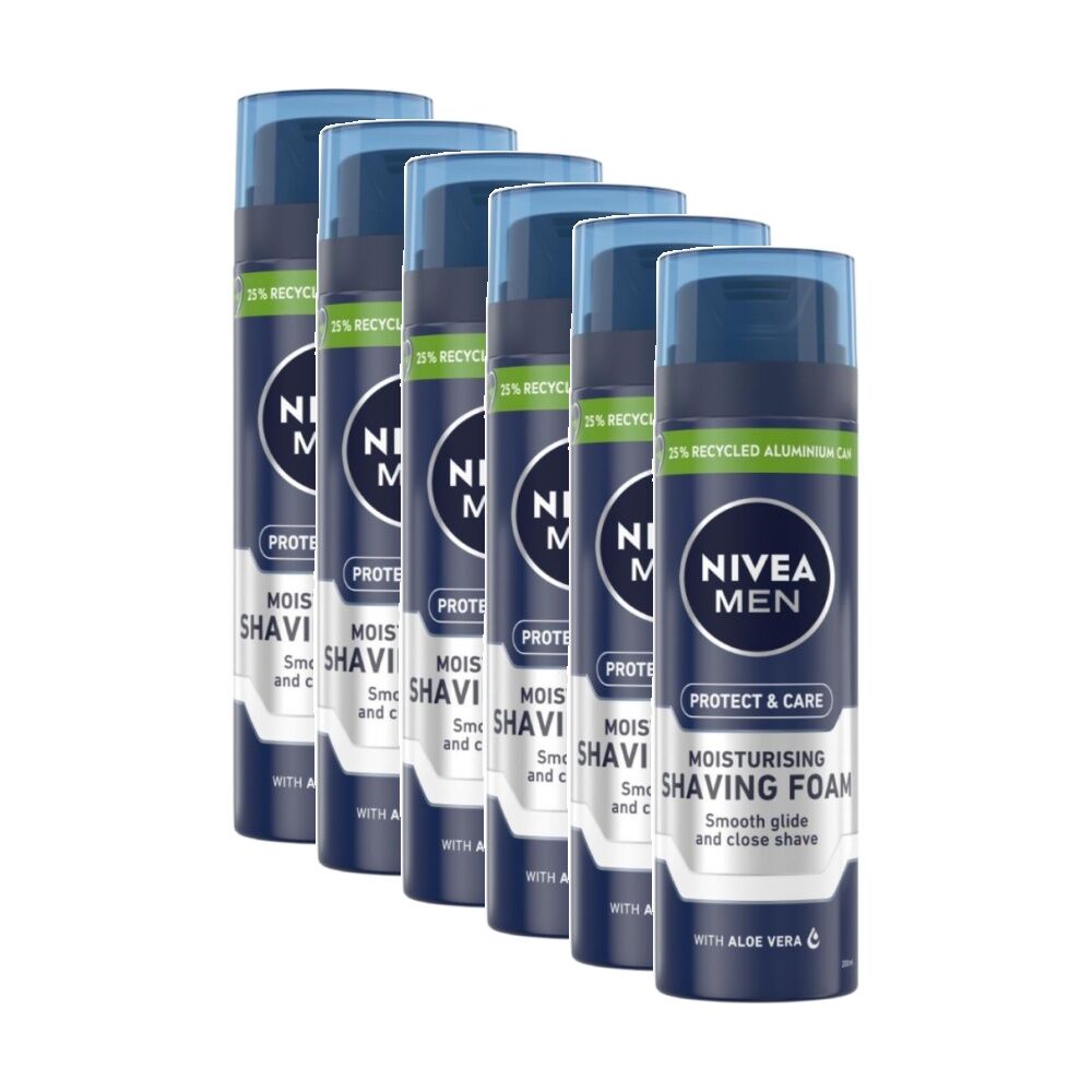 6PK Nivea Men Shaving Foam Protect And Care Moisturising With Aloe Vera 200mL