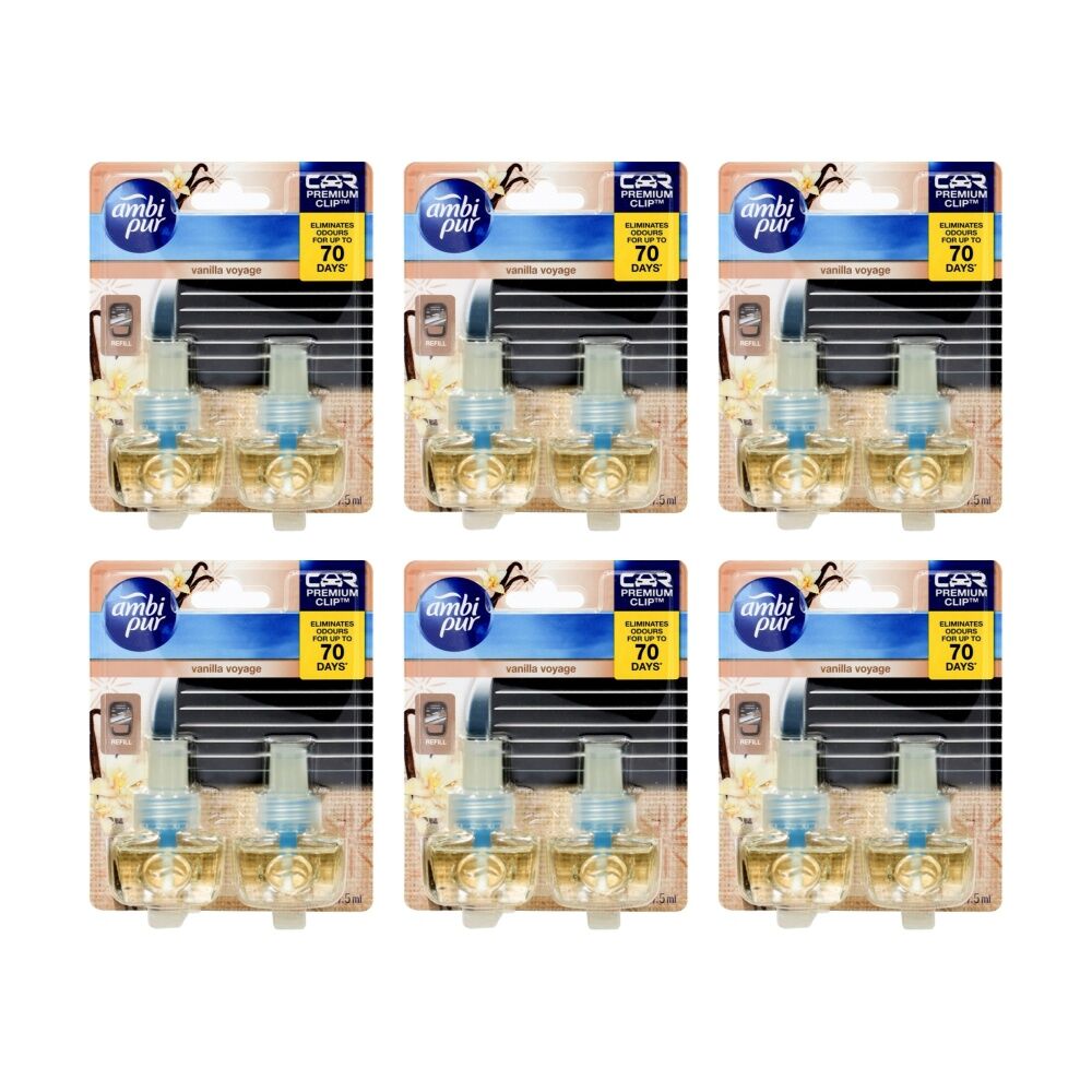 6x 2pc Ambi Pur Car Air Freshener Set W/ Premium Clip Vanilla Voyage 7.5mL