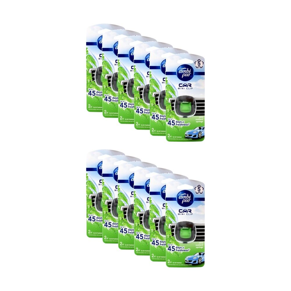 12PK Ambi Pur Car Mini Clip Air Freshener W/ Intensity Dial New Zealand Springs