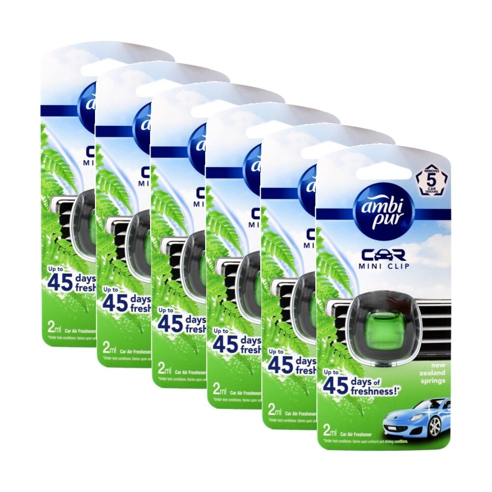 6PK Ambi Pur Car Mini Clip Air Freshener W/ Intensity Dial New Zealand Springs