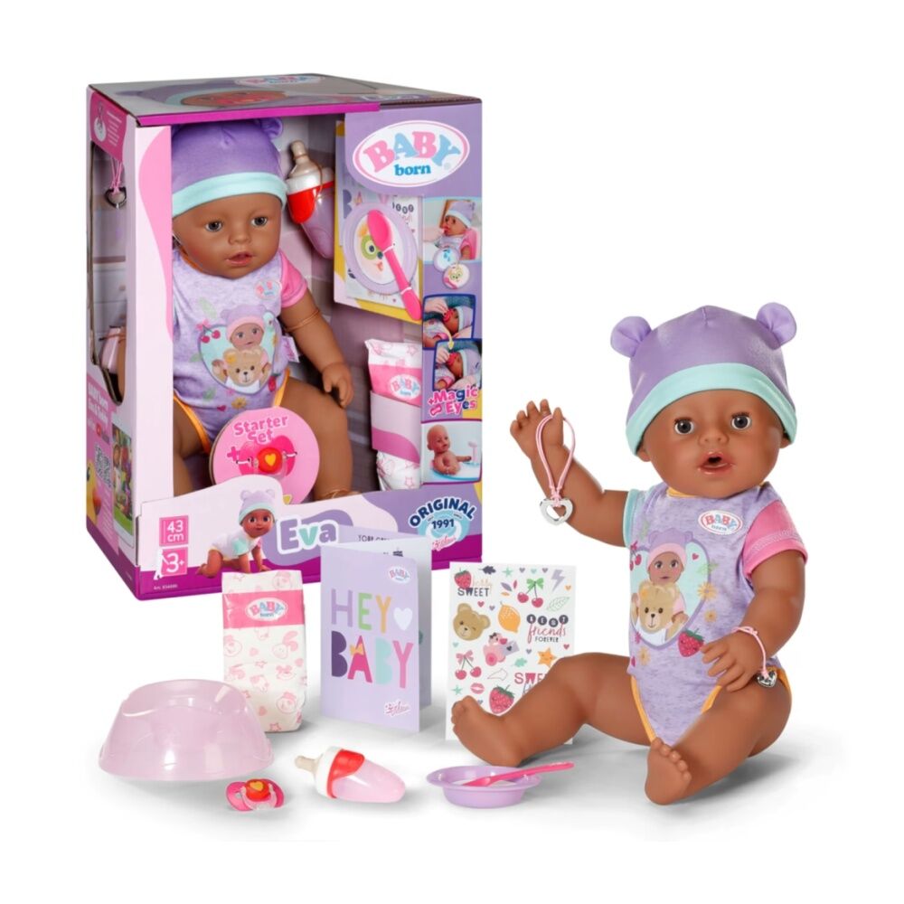 BABY Born Eva Baby Doll W/ Ten Lifelike Functions & Fun Acceccories 3y+ 43cm
