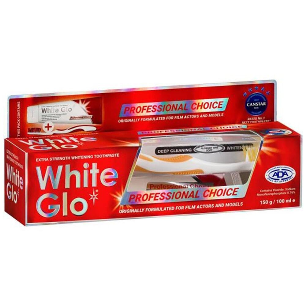 6PK White Glo Professional Choice Toothbrush & Toothpaste Set 150g