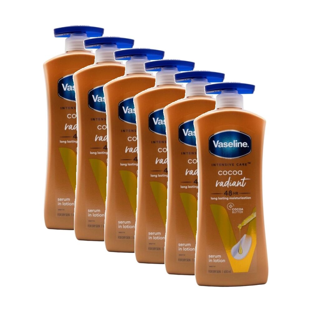 6PK Vaseline Serum In Lotion Intensive Care Cocoa Butter Radiant 48HR 600ml