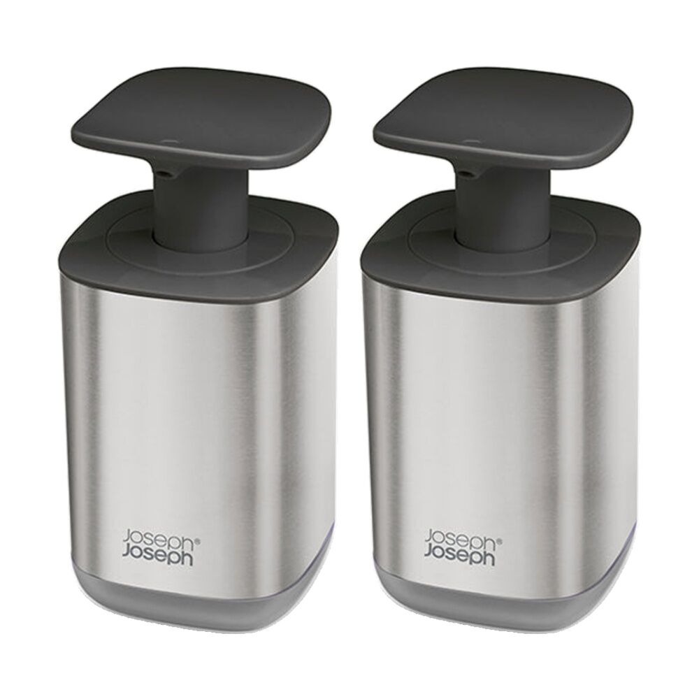 2PK Joseph Joseph Presto Steel Soap Dispenser Grey 350ml Easy-Push Pump