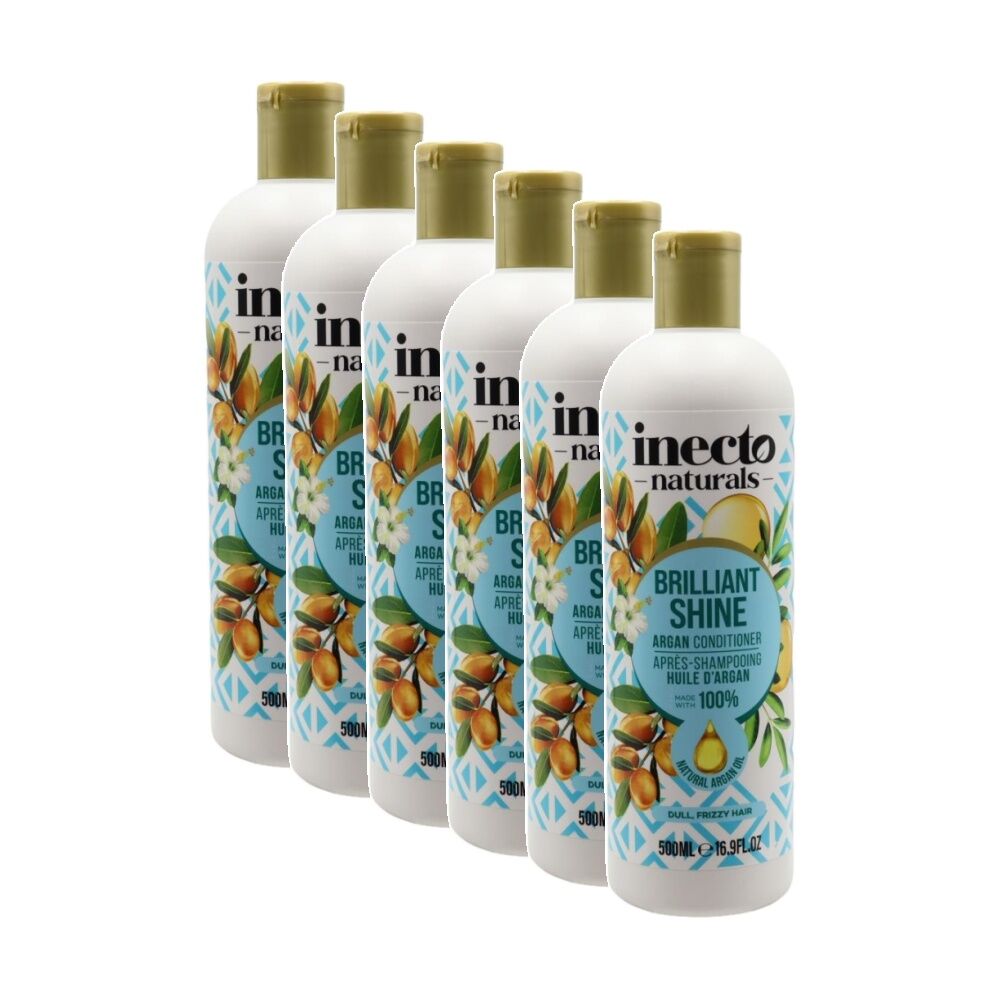 6PK Inecto Naturals Brilliant Shine Argan Oil Conditioner Dull/Frizzy Hair 500mL