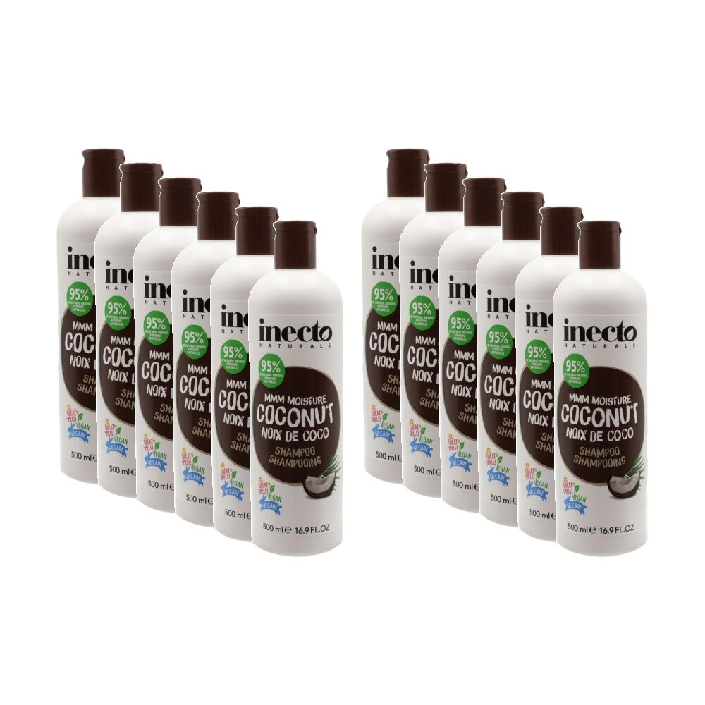 12PK Inecto Naturals MMM Moisture Coconut Oil Vegan Shampoo For Dry Hair 500mL