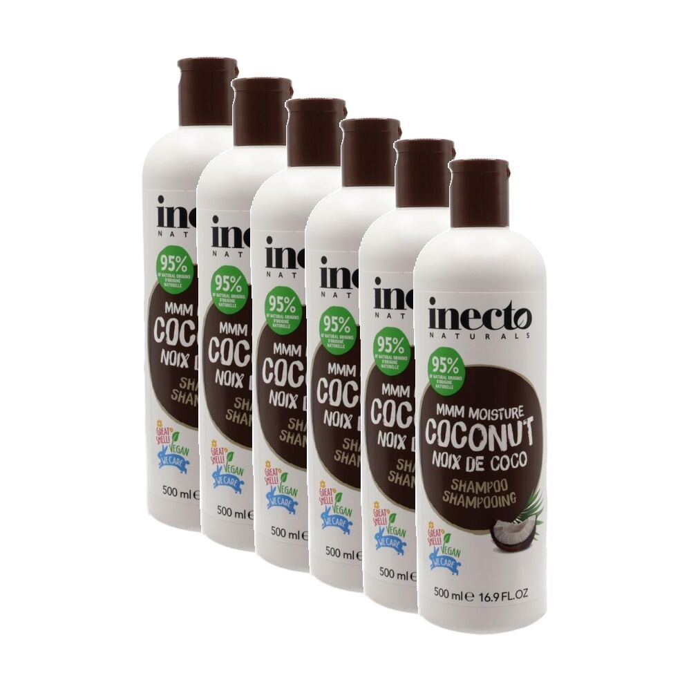 6PK Inecto Naturals MMM Moisture Coconut Oil Vegan Shampoo For Dry Hair 500mL