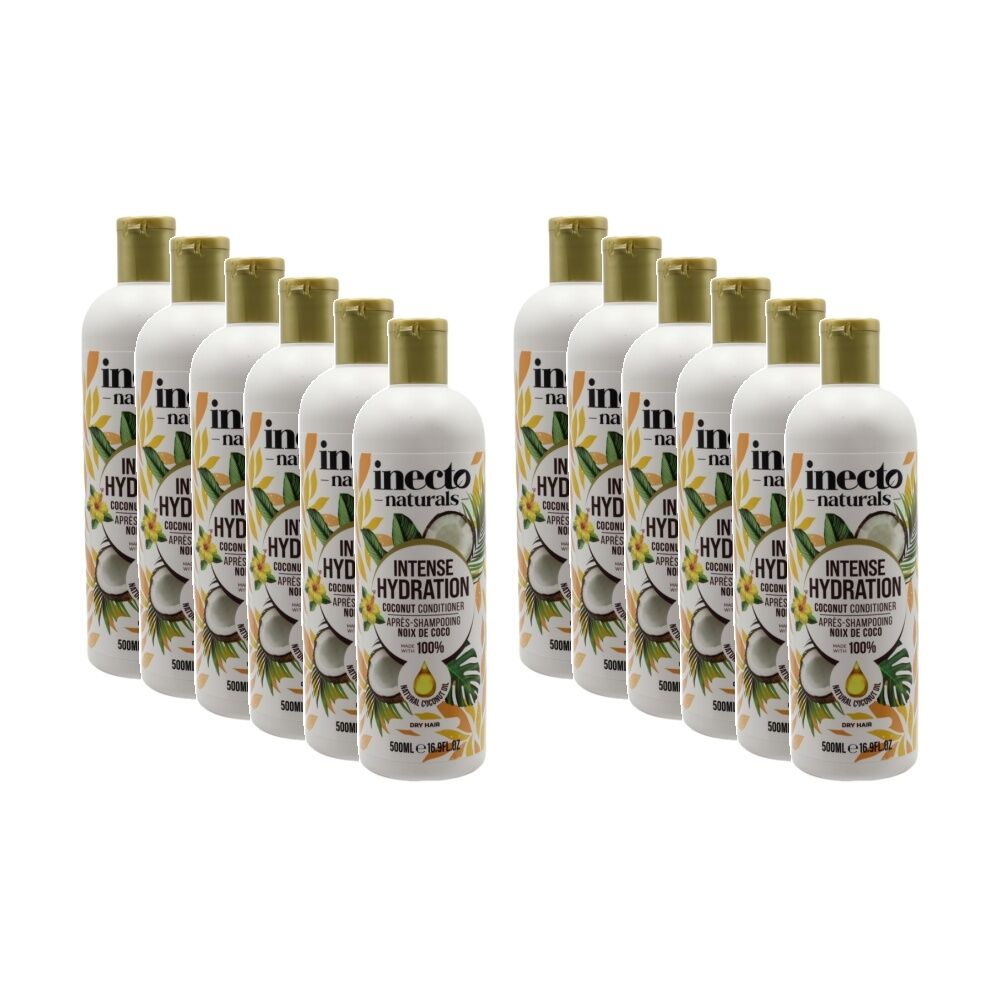 12PK Inecto Naturals Intense Hydration Coconut Oil Conditioner Dry Hair 500mL