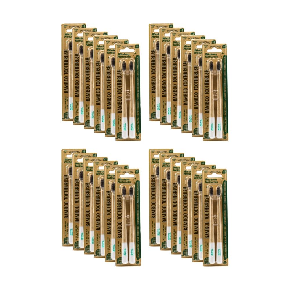 24x 2pc Wisdom Naturals Biodegradable Toothbrushes W/ Charcoal Bristles Bamboo
