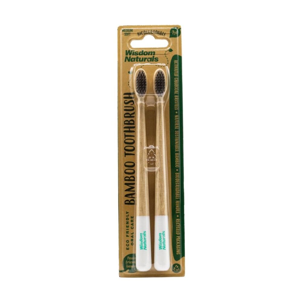 24x 2pc Wisdom Naturals Biodegradable Toothbrushes W/ Charcoal Bristles Bamboo