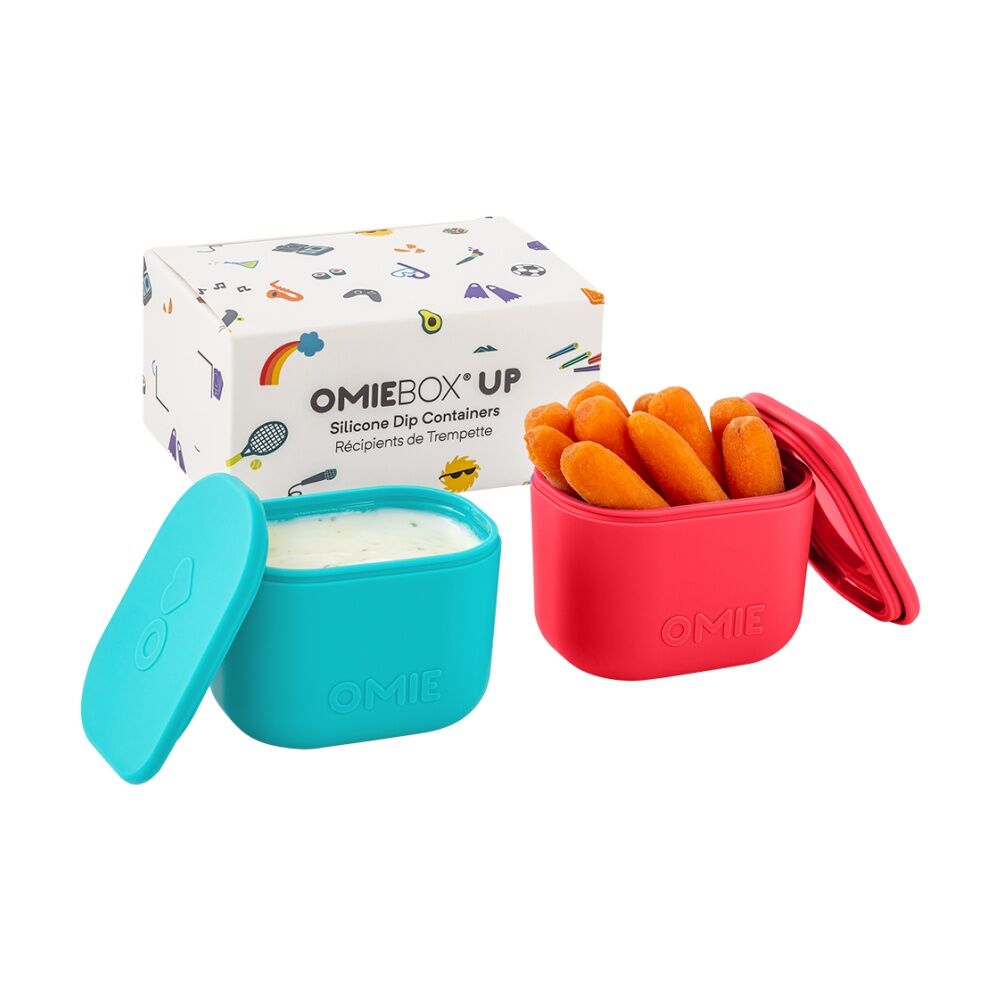 2x 2pc Omie Omiebox Up Silicone Dip Leakproof Containers Set Pink/Teal 220ml