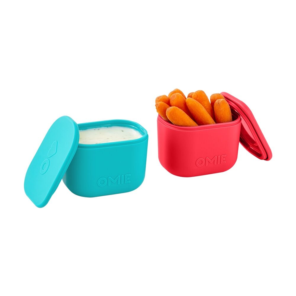 2x 2pc Omie Omiebox Up Silicone Dip Leakproof Containers Set Pink/Teal 220ml