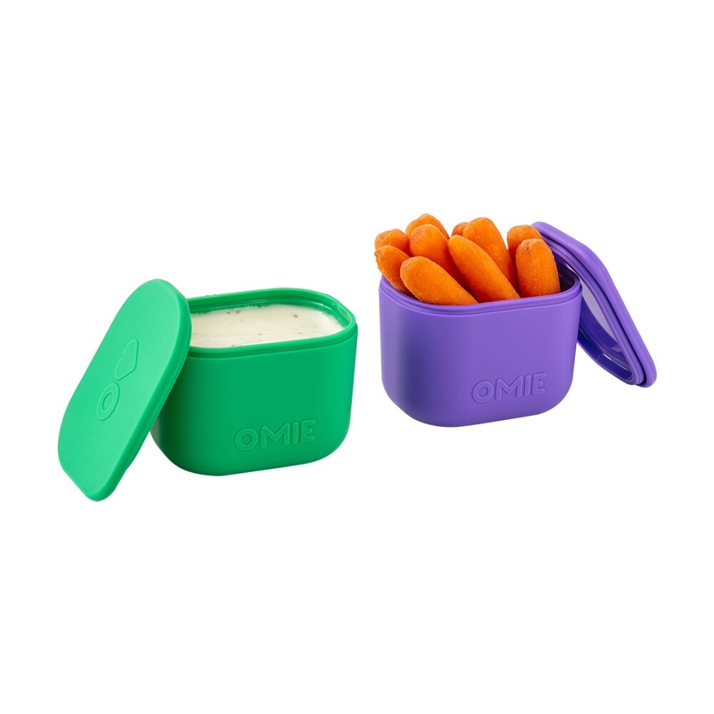 2x 2pc Omie Omiebox Up Silicone Dip Leakproof Containers Set Purple/Green 220ml