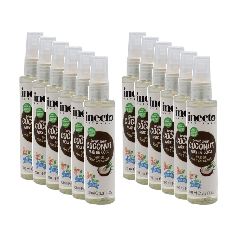 12PK Inecto Naturals Vegan Divine Shine Hydrating Coconut Hair Oil 100mL