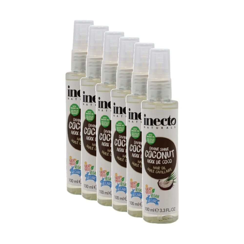 6PK Inecto Naturals Vegan Divine Shine Hydrating Coconut Hair Oil 100mL