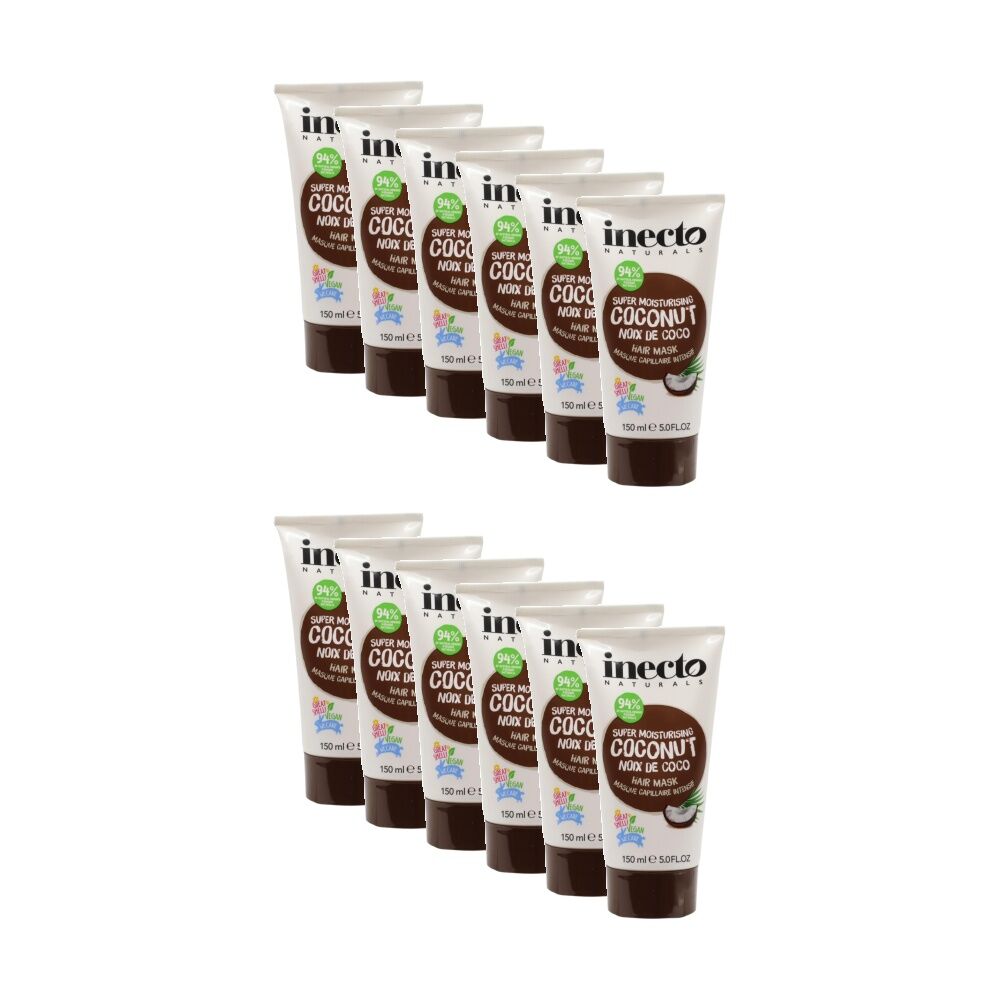 12PK Inecto Naturals Moisturising Vegan Coconut Oil Hair Mask For Dry 150mL