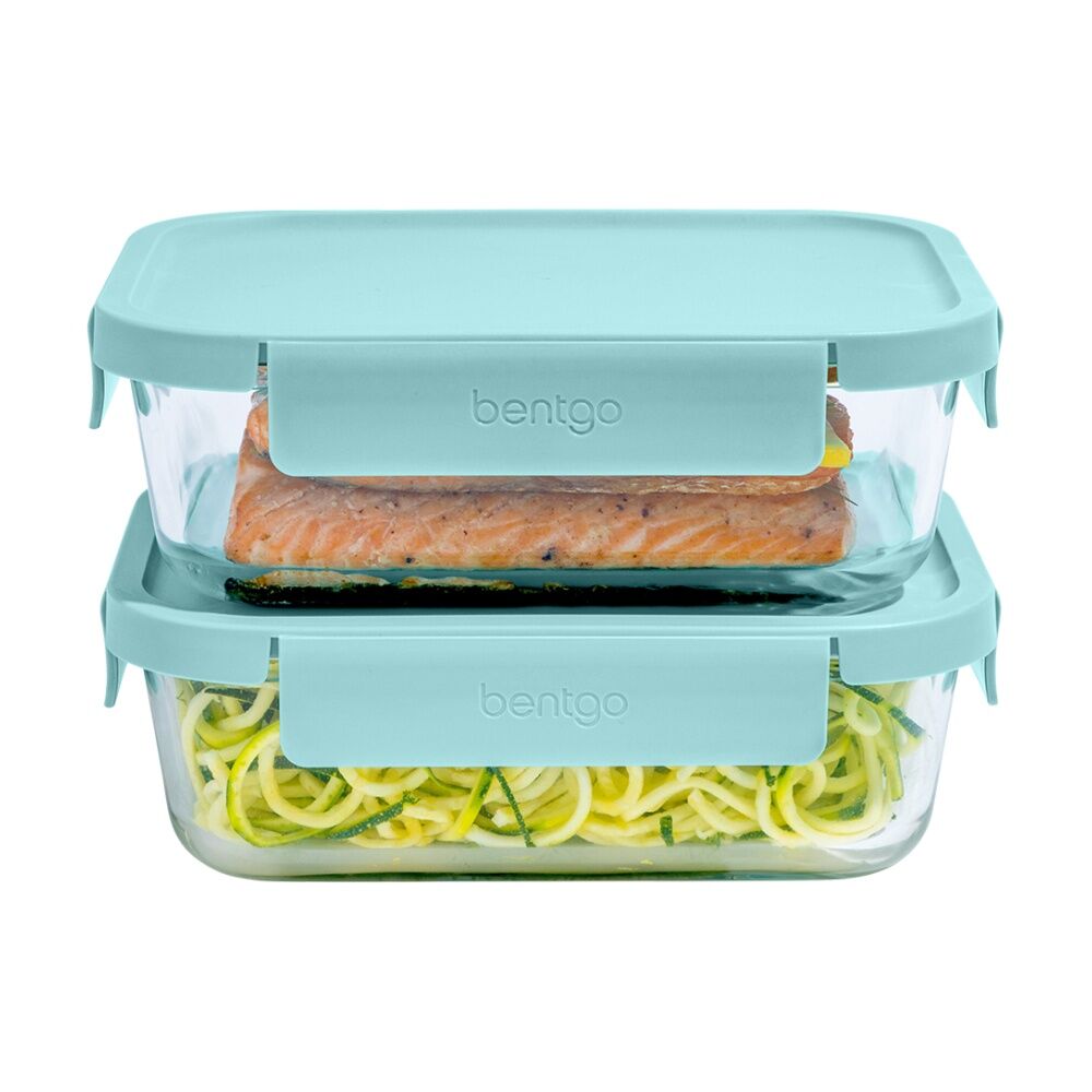 2pc Bentgo Rectangle Leakproof Glass Food Container With Lids Set Soft Aqua