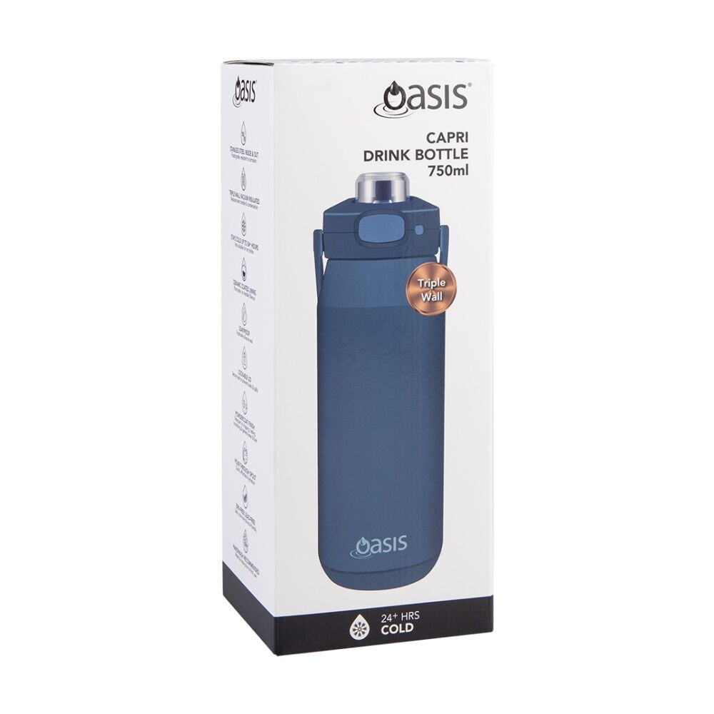 Oasis Ceramic Stainless Steel Triple Wall Insulated Bottle Indigo 750ml
