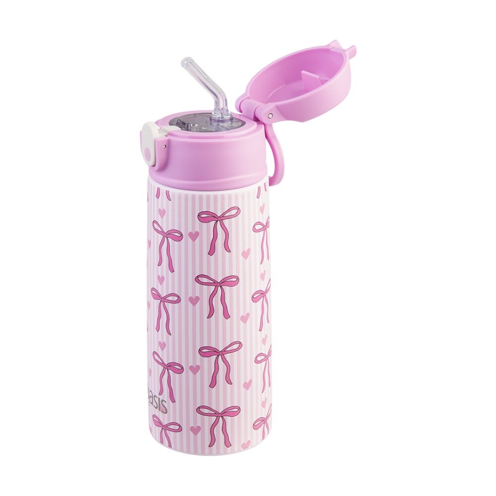 Oasis Kids Drink Bottle Insulated Stainless Steel Bows And Hearts 550ml