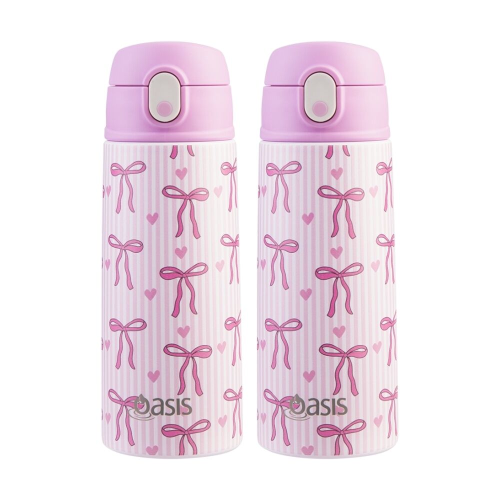2PK Oasis Kids Drink Bottle Insulated Stainless Steel Bows And Hearts 550ml