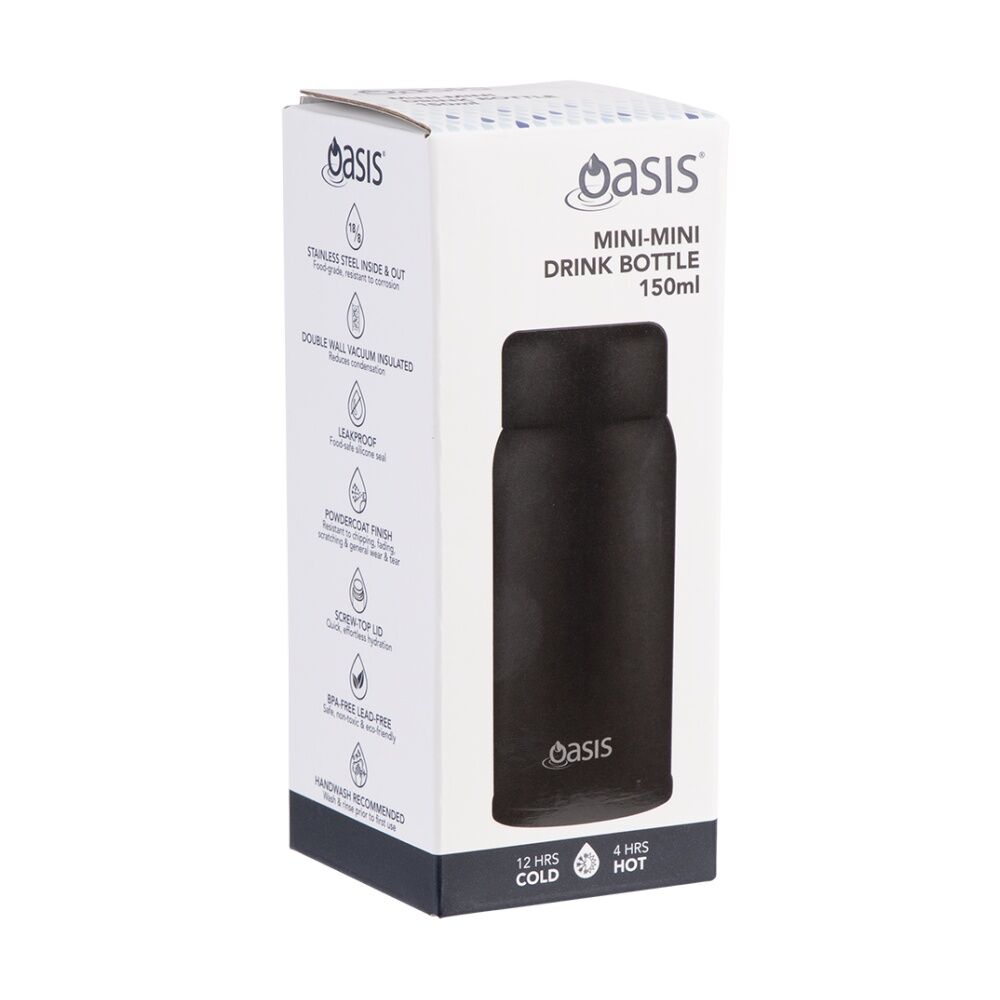2PK Oasis Stainless Steel Double Wall Insulated Drink Bottle Black 150ml