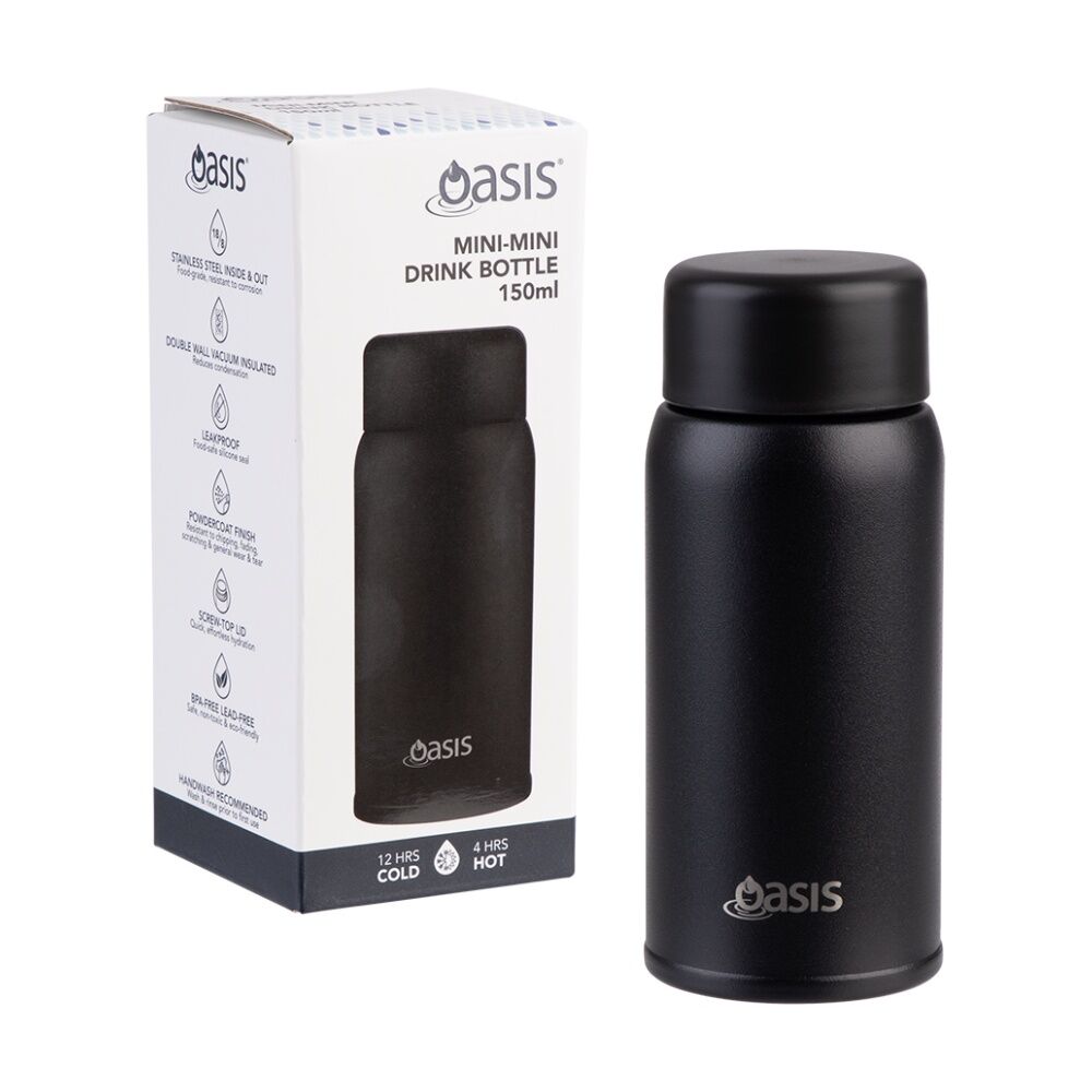 2PK Oasis Stainless Steel Double Wall Insulated Drink Bottle Black 150ml