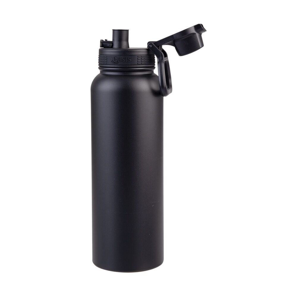 Oasis Stainless Steel Double Wall Insulated Sports Bottle Black 1.1L