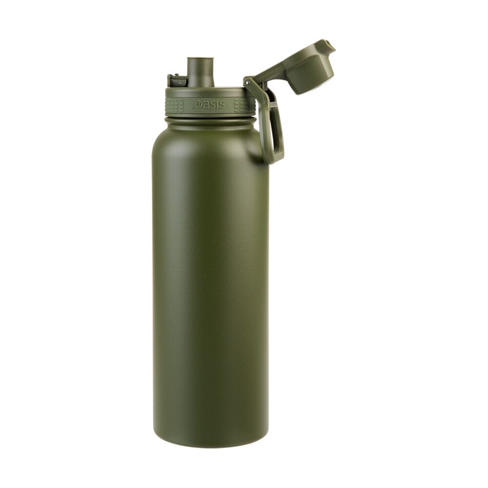Oasis Stainless Steel Double Wall Insulated Sports Bottle Forest Green 1.1L