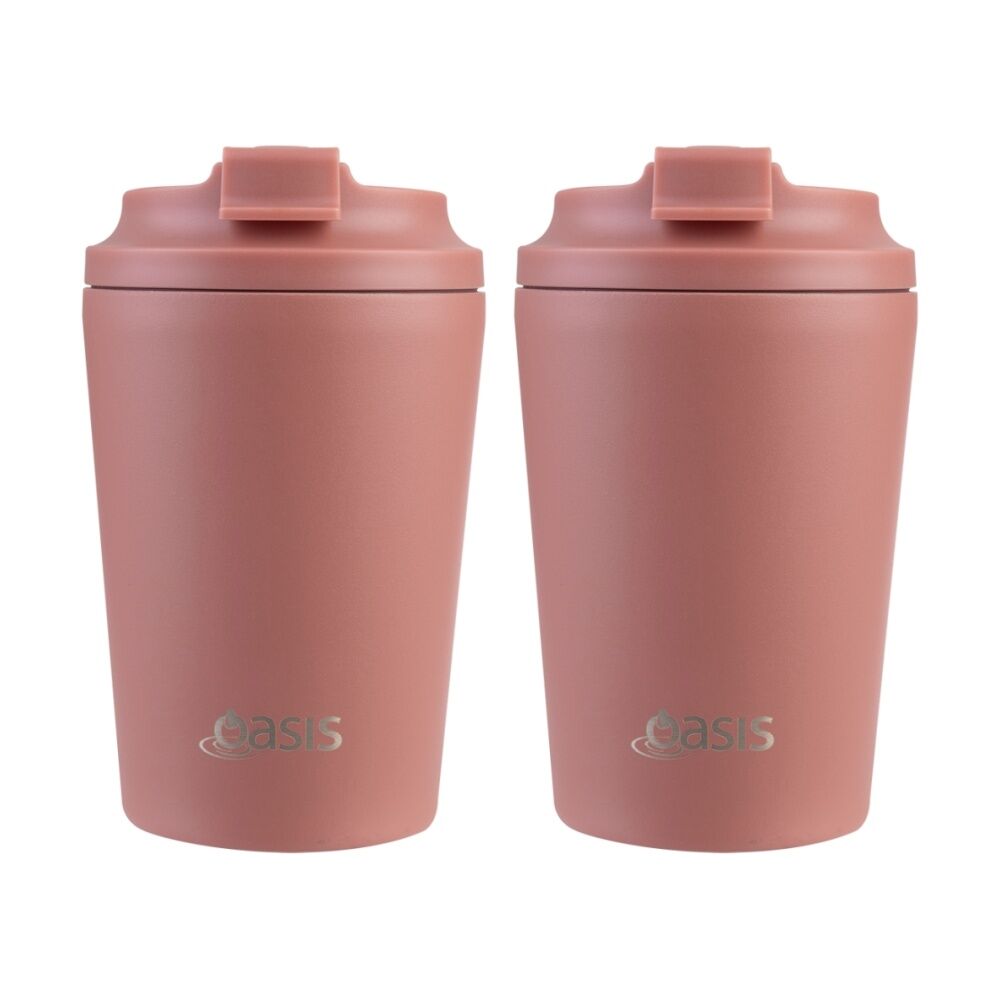 2PK Oasis Ceramic Stainless Steel Coffee Cup Double Wall Insulated Auburn 360ml