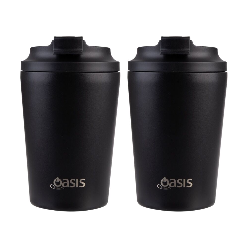 2PK Oasis Ceramic Stainless Steel Coffee Cup Double Wall Insulated Black 360ml