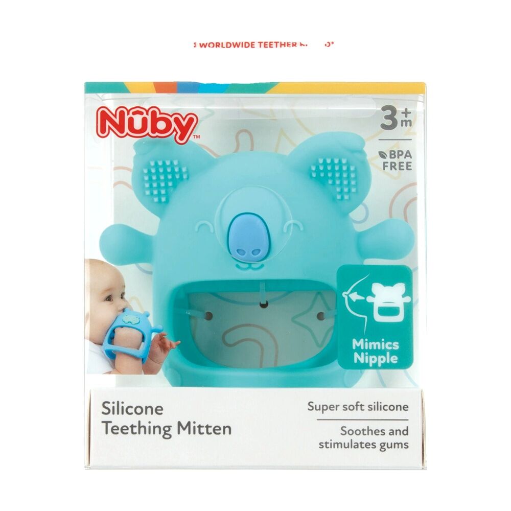 2x Nuby Mini Koala Silicone Teething Mitt Soft Textured Multicolour 3m+